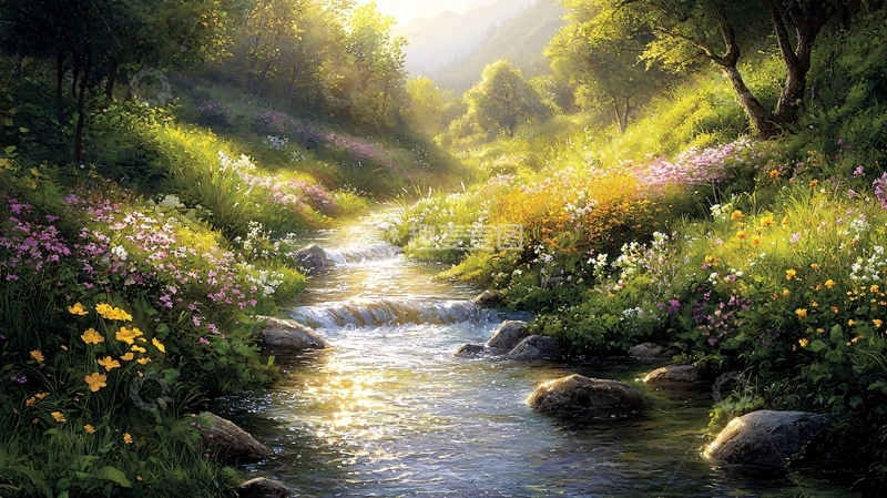 高清大图下载【趣麦麦图】阳光森林溪流