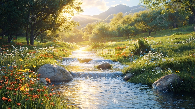 高清大图下载【趣麦麦图】阳光洒满山间小溪