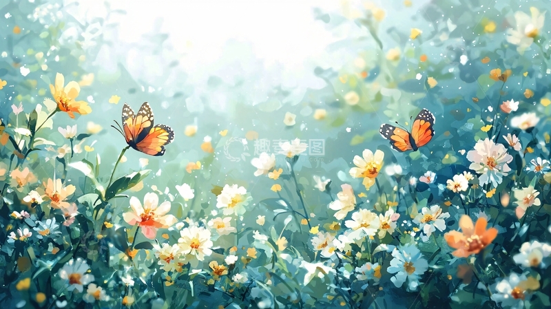 高清大图下载【趣麦麦图】梦幻花海蝴蝶