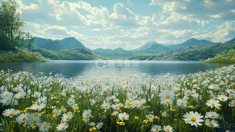 高清大图下载【趣麦麦图】山清水秀湖边野花