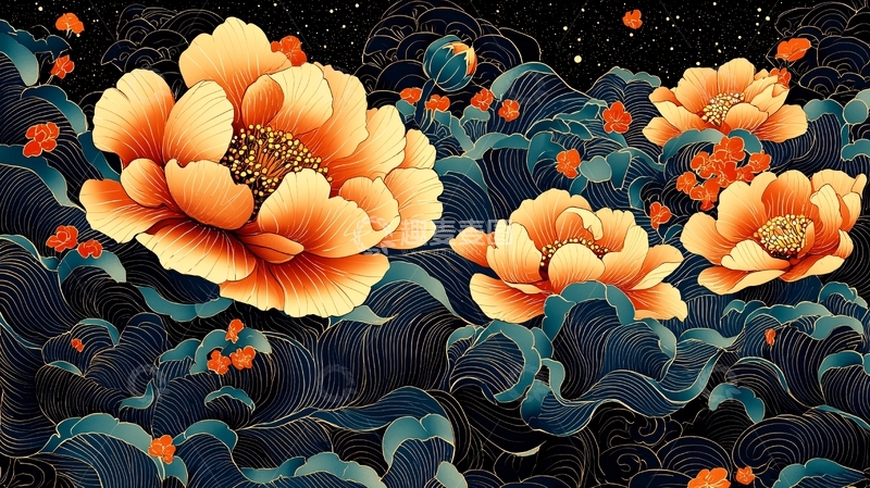 高清大图下载【趣麦麦图】水墨国风牡丹