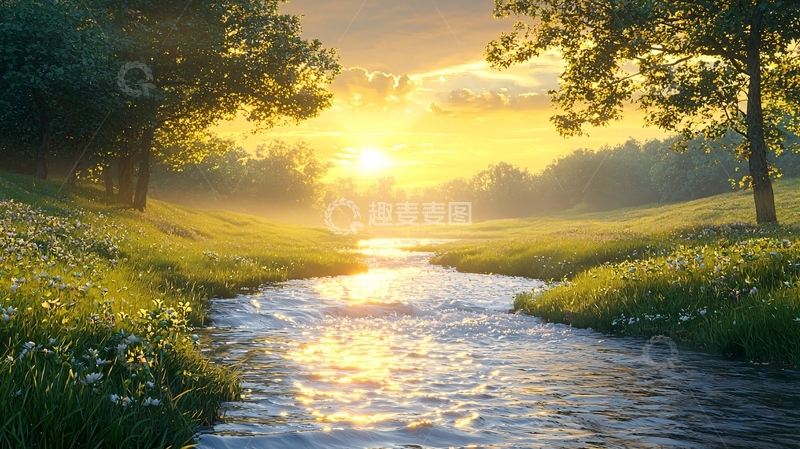 高清大图下载【趣麦麦图】清晨阳光下的河流