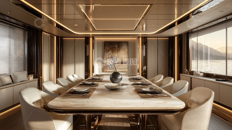 高清大图下载【趣麦麦图】奢华游艇餐厅内景