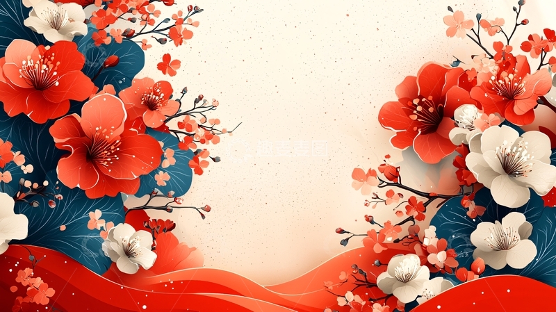 高清大图下载【趣麦麦图】红花白花祥云背景图