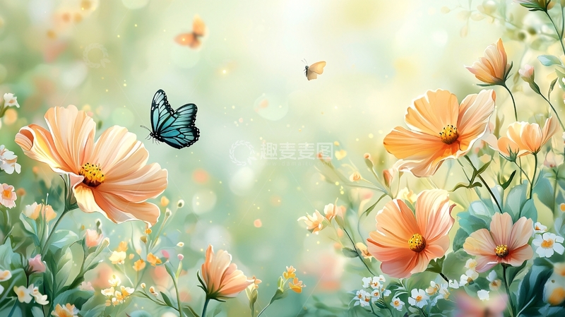 高清大图下载【趣麦麦图】轻柔梦幻的蝴蝶花田