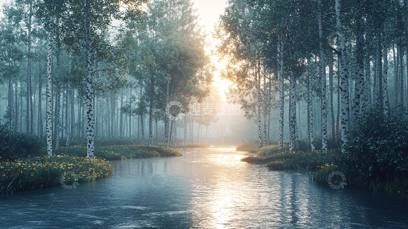 高清大图下载【趣麦麦图】清晨森林小溪