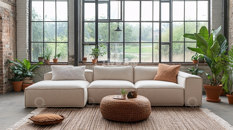 高清大图下载【趣麦麦图】现代简约米色布艺沙发组合
