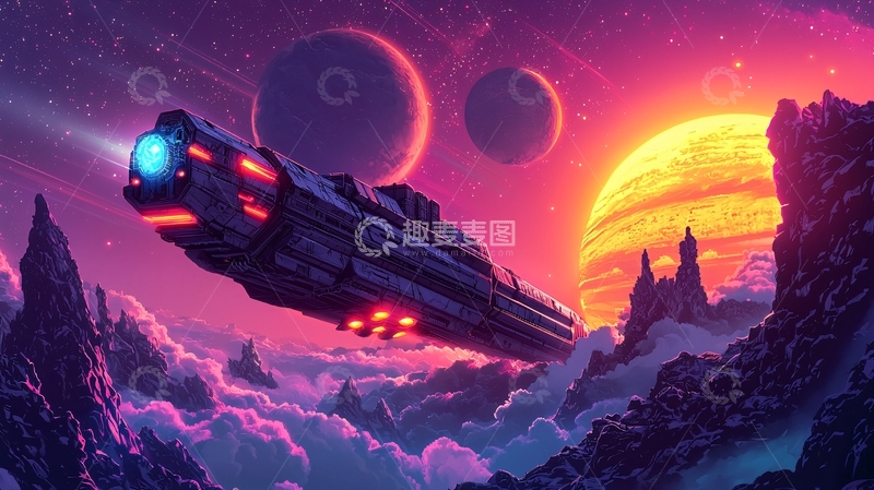 高清大图下载【趣麦麦图】宇宙飞船飞跃星球