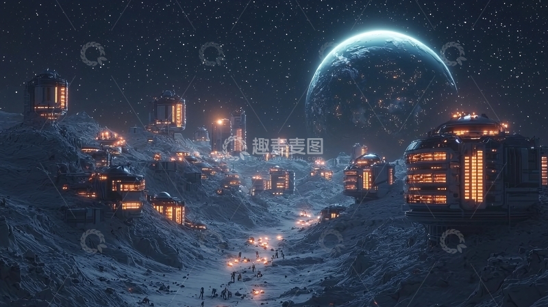 高清大图下载【趣麦麦图】月球城市夜景