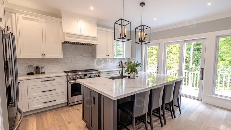 高清大图下载【趣麦麦图】现代化白色厨房岛台设计