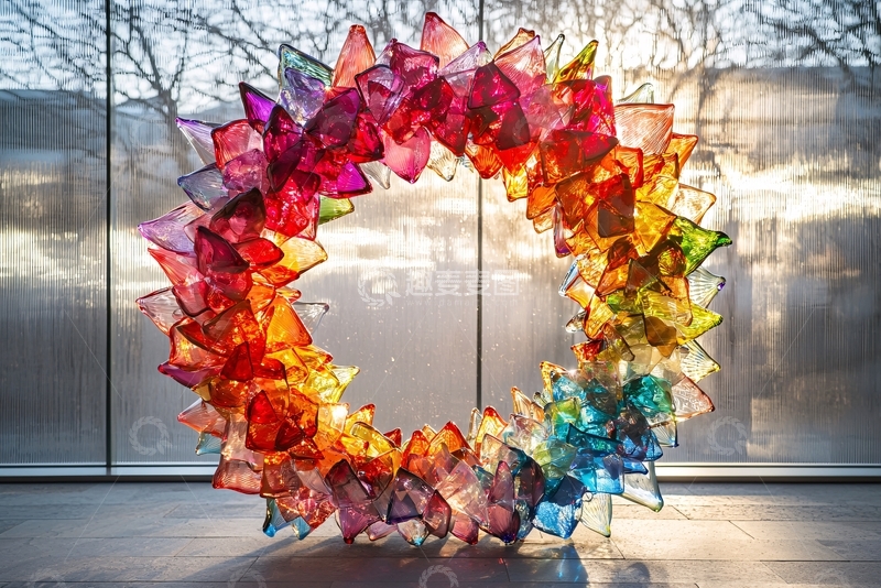 高清大图下载【趣麦麦图】彩色玻璃环形雕塑