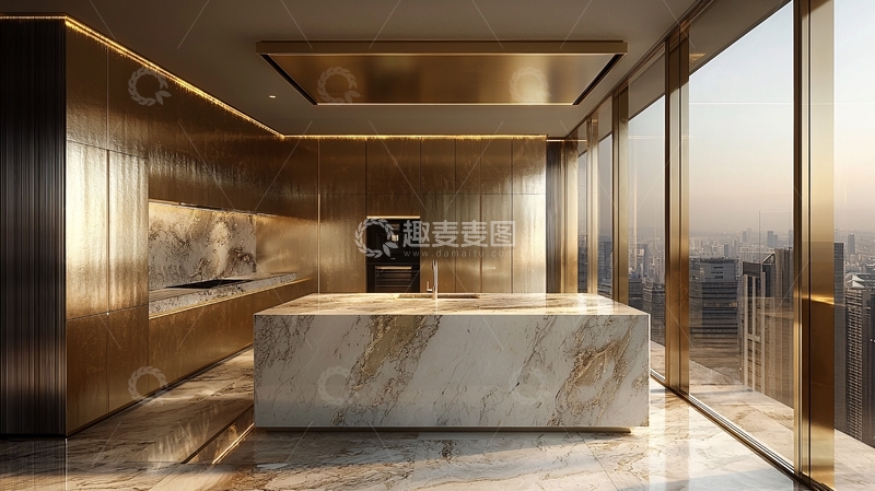 高清大图下载【趣麦麦图】奢华金色现代化厨房