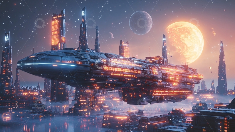 高清大图下载【趣麦麦图】未来都市飞船