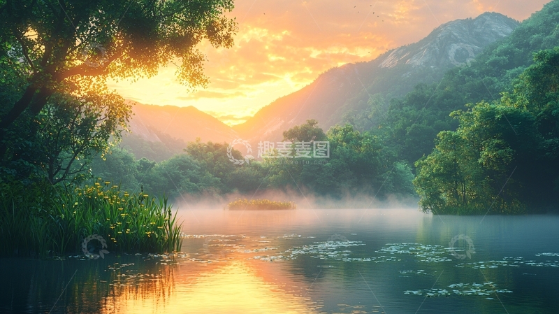 高清大图下载【趣麦麦图】清晨山间雾气河流