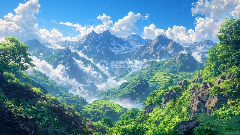 高清大图下载【趣麦麦图】云雾缭绕的高山风景