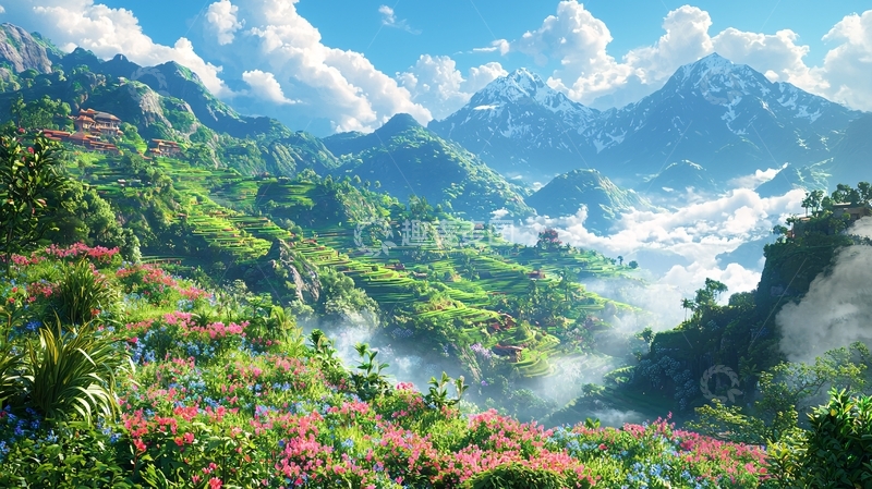 高清大图下载【趣麦麦图】云雾缭绕的山峦景色