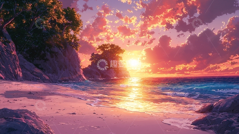 高清大图下载【趣麦麦图】海滩日落风景10