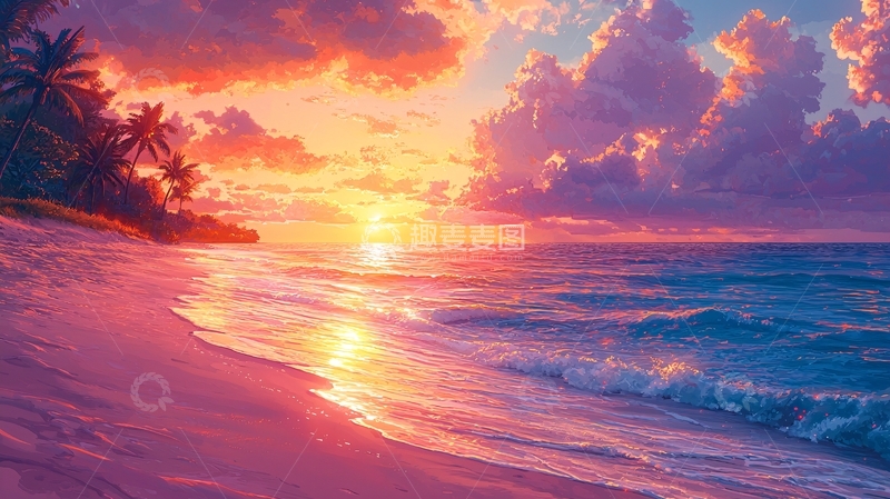 高清大图下载【趣麦麦图】热带海滩日落