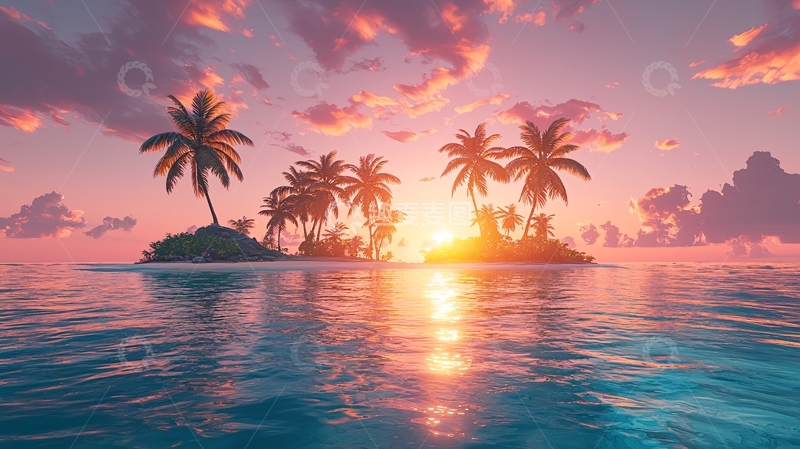 高清大图下载【趣麦麦图】热带岛屿夕阳景色
