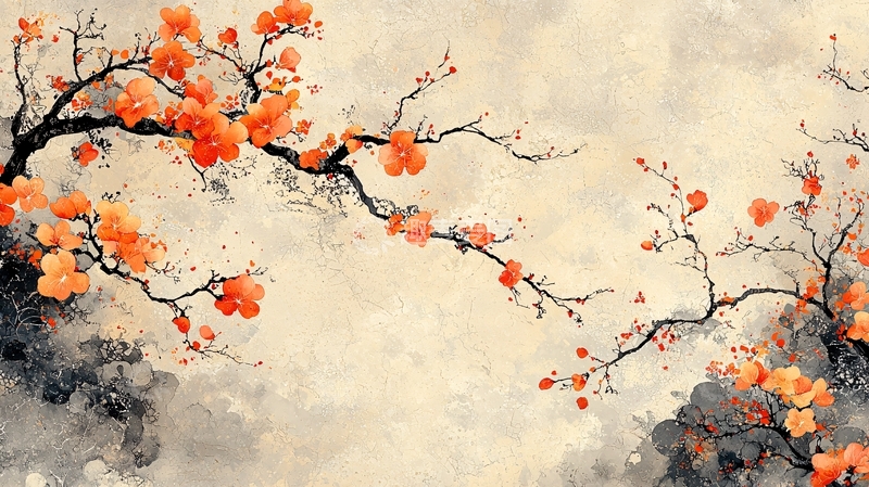 高清大图下载【趣麦麦图】水墨写意红梅