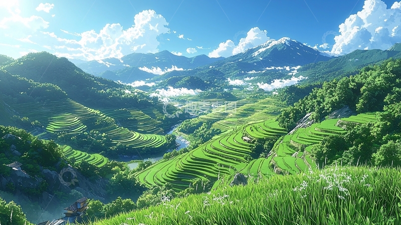 高清大图下载【趣麦麦图】阳光下的梯田美景