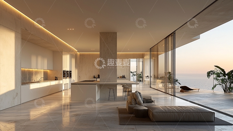 高清大图下载【趣麦麦图】极简现代风格海景公寓客厅