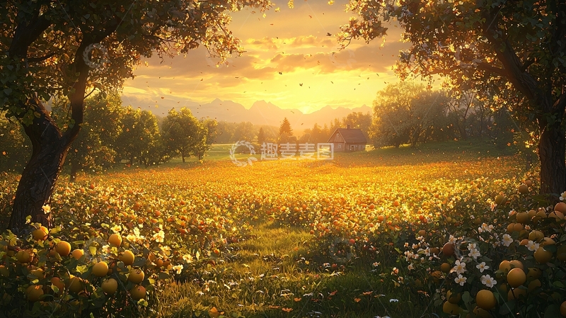 高清大图下载【趣麦麦图】金色田野落日余晖