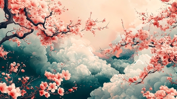 粉嫩樱花云朵梦幻背景图