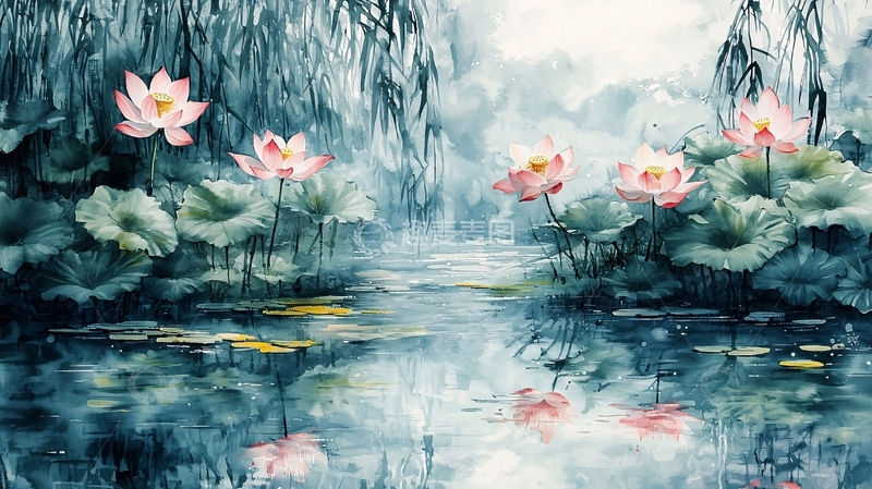 高清大图下载【趣麦麦图】水墨荷花