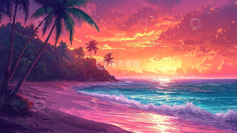 高清大图下载【趣麦麦图】热带海滩日落