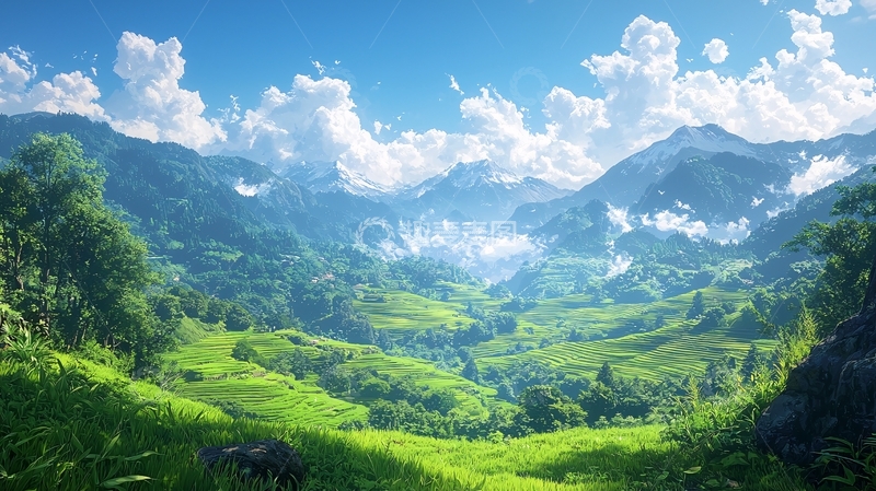 高清大图下载【趣麦麦图】阳光明媚的山谷风光