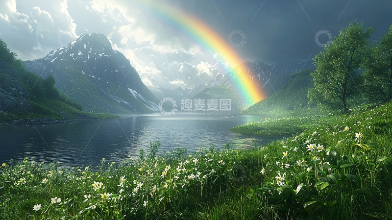 高清大图下载【趣麦麦图】彩虹山峦湖泊