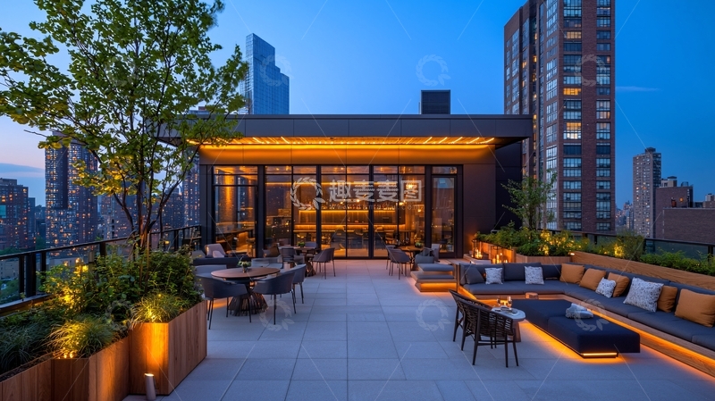 高清大图下载【趣麦麦图】夜景屋顶露台