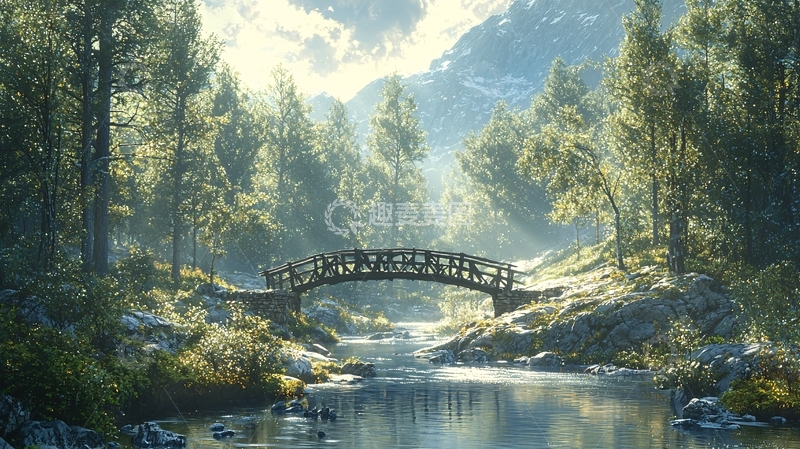 高清大图下载【趣麦麦图】森林小桥流水