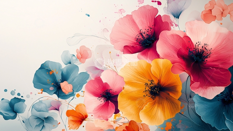 高清大图下载【趣麦麦图】彩色花朵水彩画