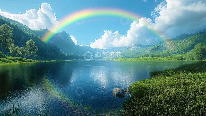 高清大图下载【趣麦麦图】彩虹湖泊山峦