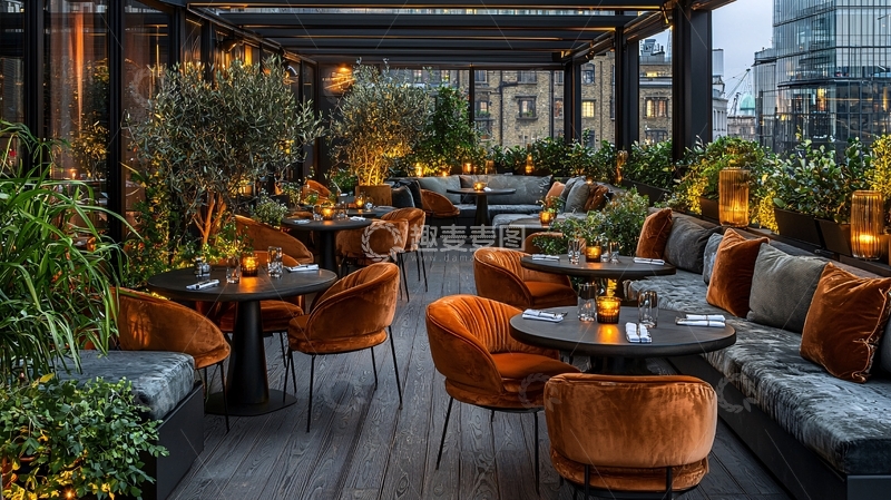 高清大图下载【趣麦麦图】高端餐厅露台夜景