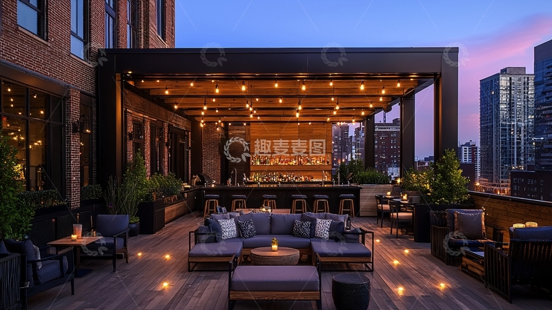 高清大图下载【趣麦麦图】夜景屋顶酒吧
