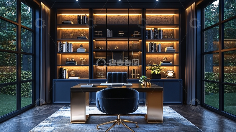 高清大图下载【趣麦麦图】高端大气书房设计