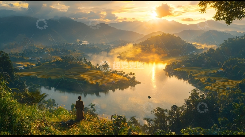 高清大图下载【趣麦麦图】日出湖光山色