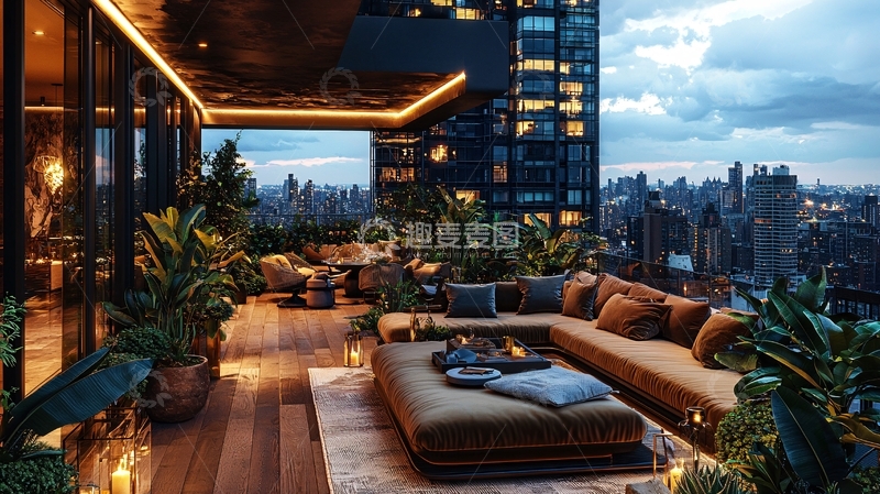 高清大图下载【趣麦麦图】高层公寓露台夜景