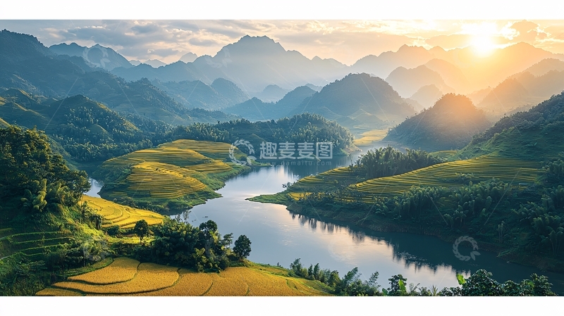 高清大图下载【趣麦麦图】日出山河壮丽景色