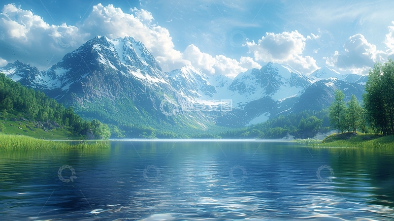 高清大图下载【趣麦麦图】雪山湖泊风景