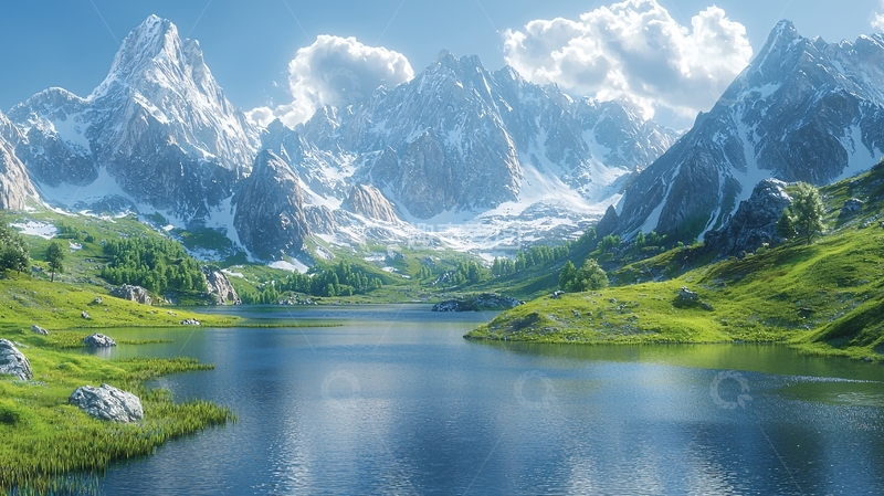 高清大图下载【趣麦麦图】雪山湖泊风景