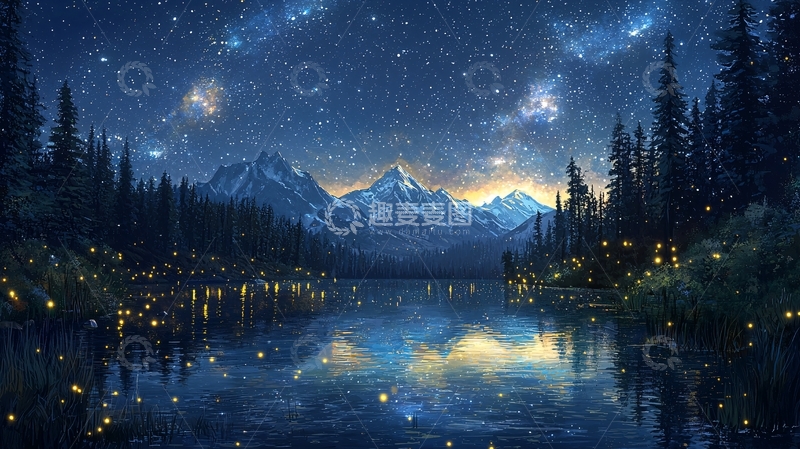 高清大图下载【趣麦麦图】星空下的雪山湖泊53