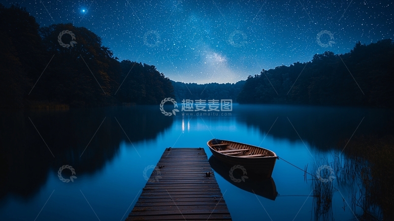 高清大图下载【趣麦麦图】星空下的宁静湖泊