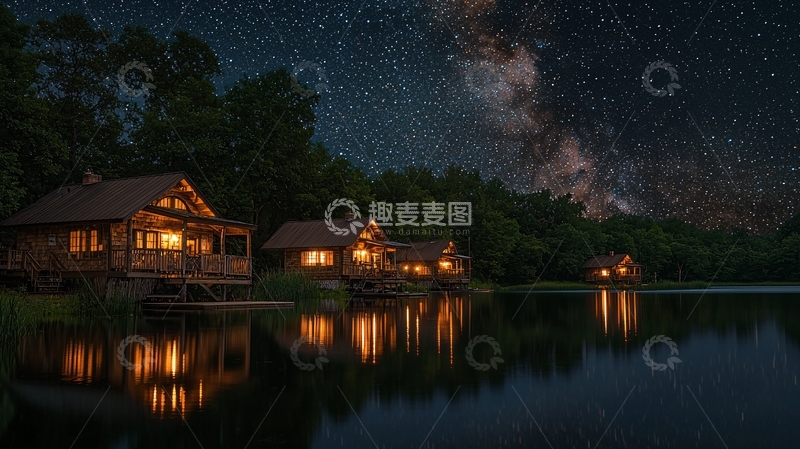 高清大图下载【趣麦麦图】星空下的木屋