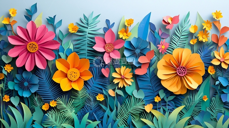 高清大图下载【趣麦麦图】彩色纸艺花卉背景