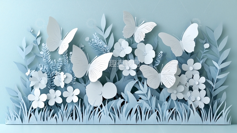 高清大图下载【趣麦麦图】纸艺蝴蝶花卉背景