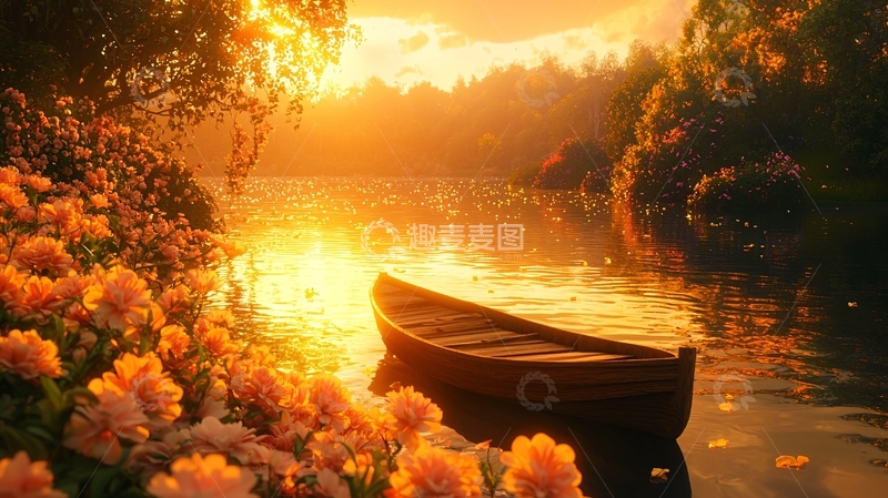 高清大图下载【趣麦麦图】金色阳光下的宁静湖面